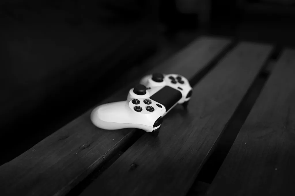 a gaming controller on the bench